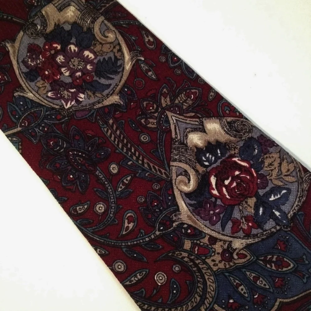 Trissardi Neck Tie Floral Rose Paisley Burgundy Red Blue Grey Flowers Mens Wear